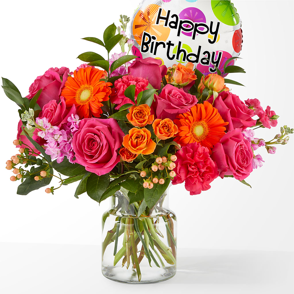 Fiesta Bouquet with Birthday Balloon – Blooming Designs By Michelle, Oakdale MN
