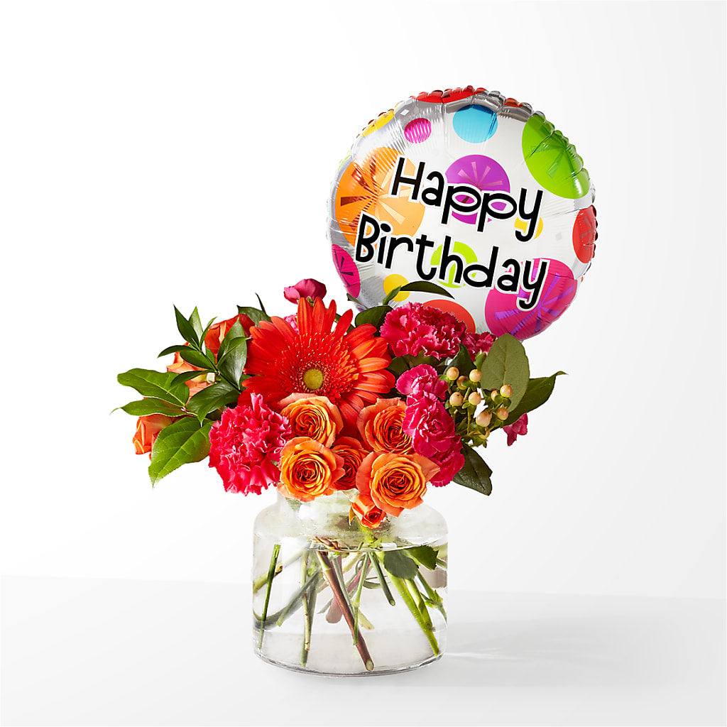 Fiesta Bouquet with Birthday Balloon – Blooming Designs By Michelle, Oakdale MN
