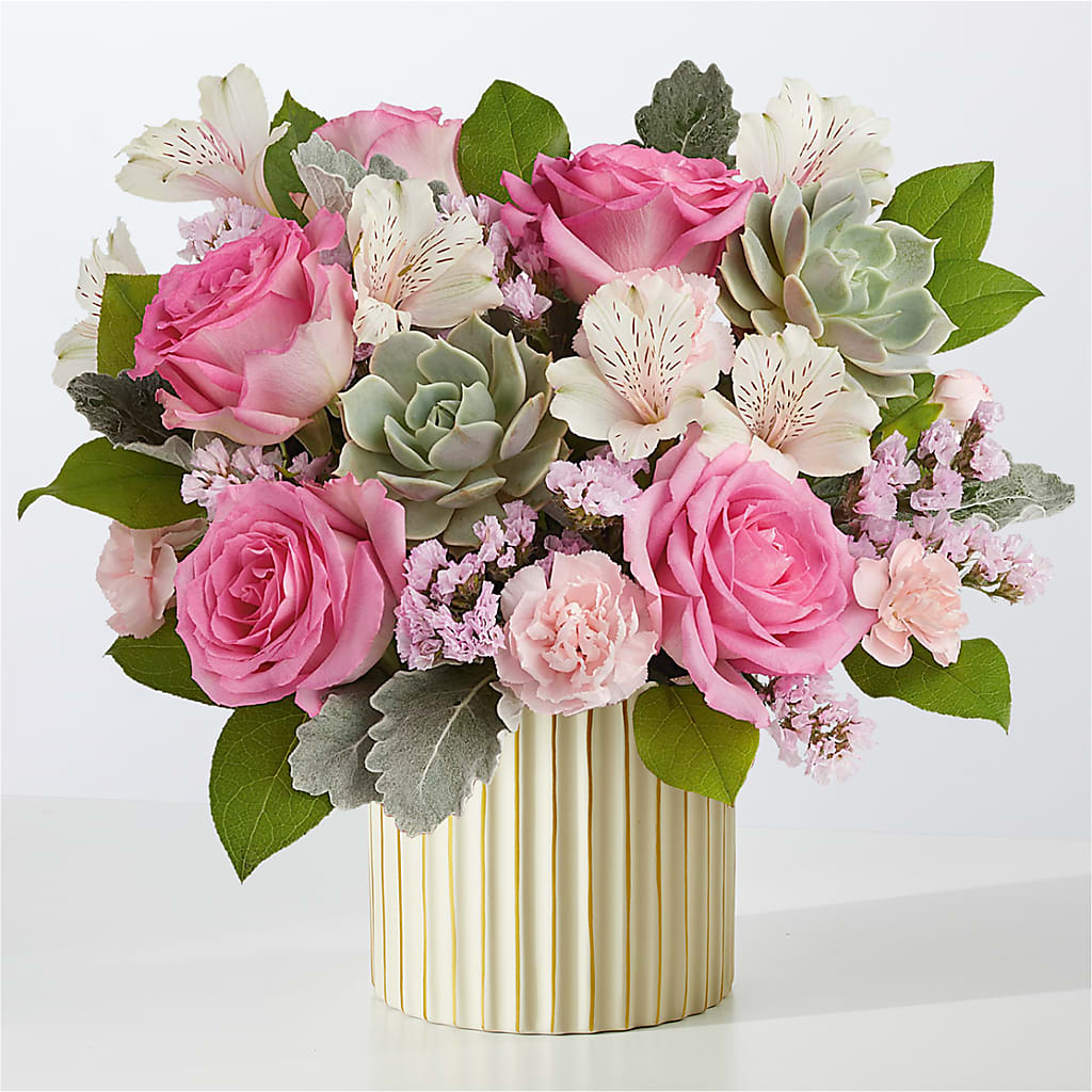 Dusty Rose Bouquet with Ivory Vase – Blooming Designs By Michelle, Oakdale MN