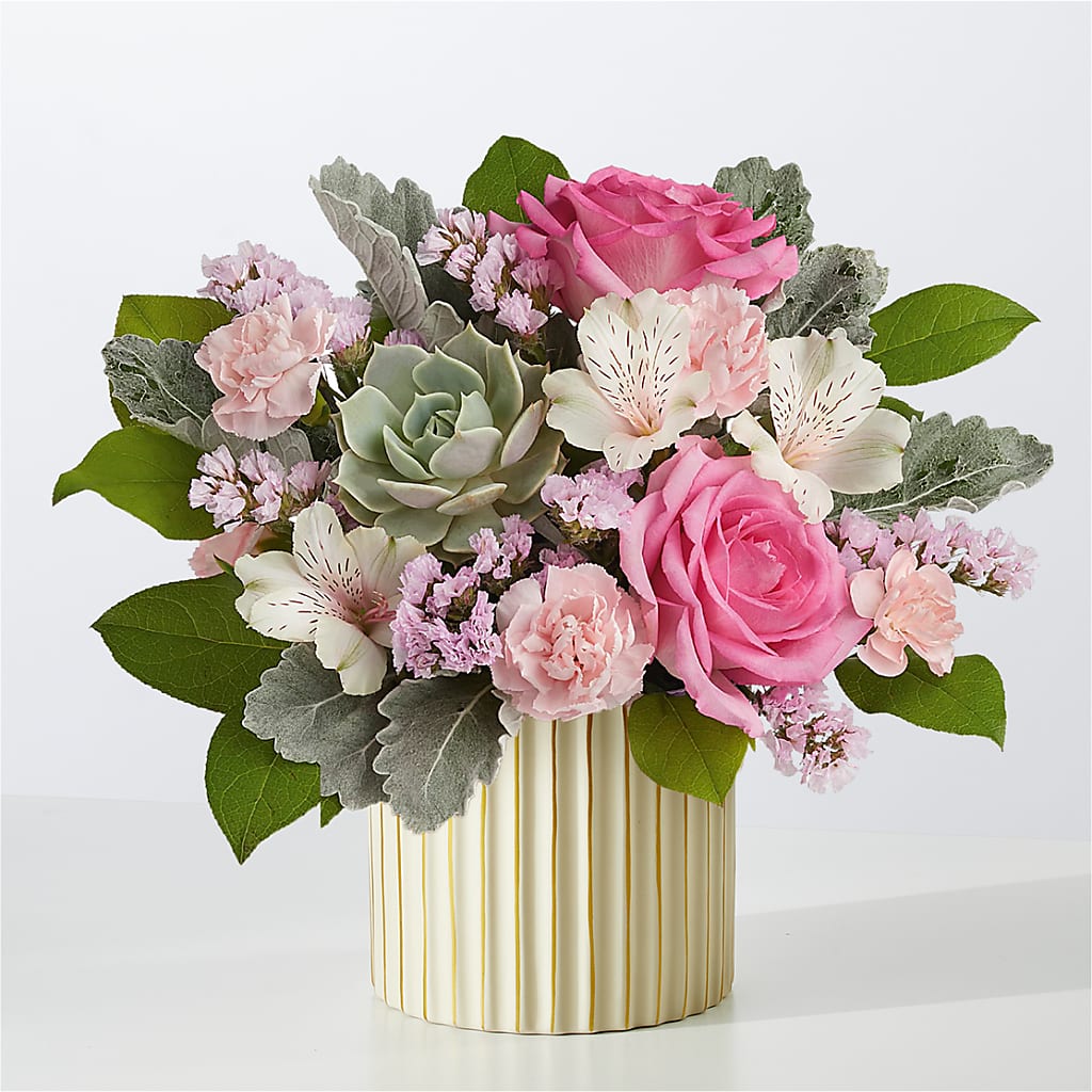 Dusty Rose Bouquet with Ivory Vase – Blooming Designs By Michelle, Oakdale MN