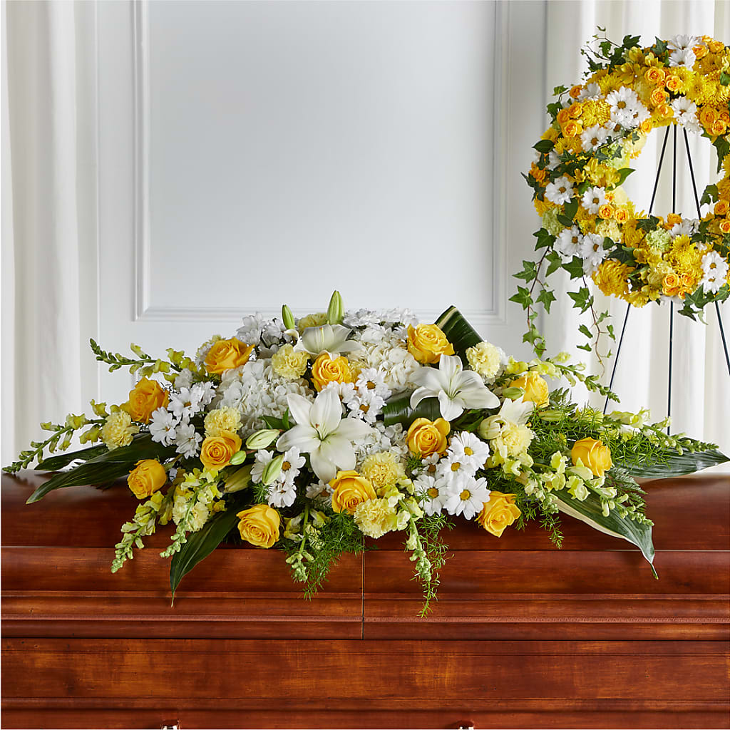 Golden Harmony Casket Spray – Blooming Designs By Michelle, Oakdale MN