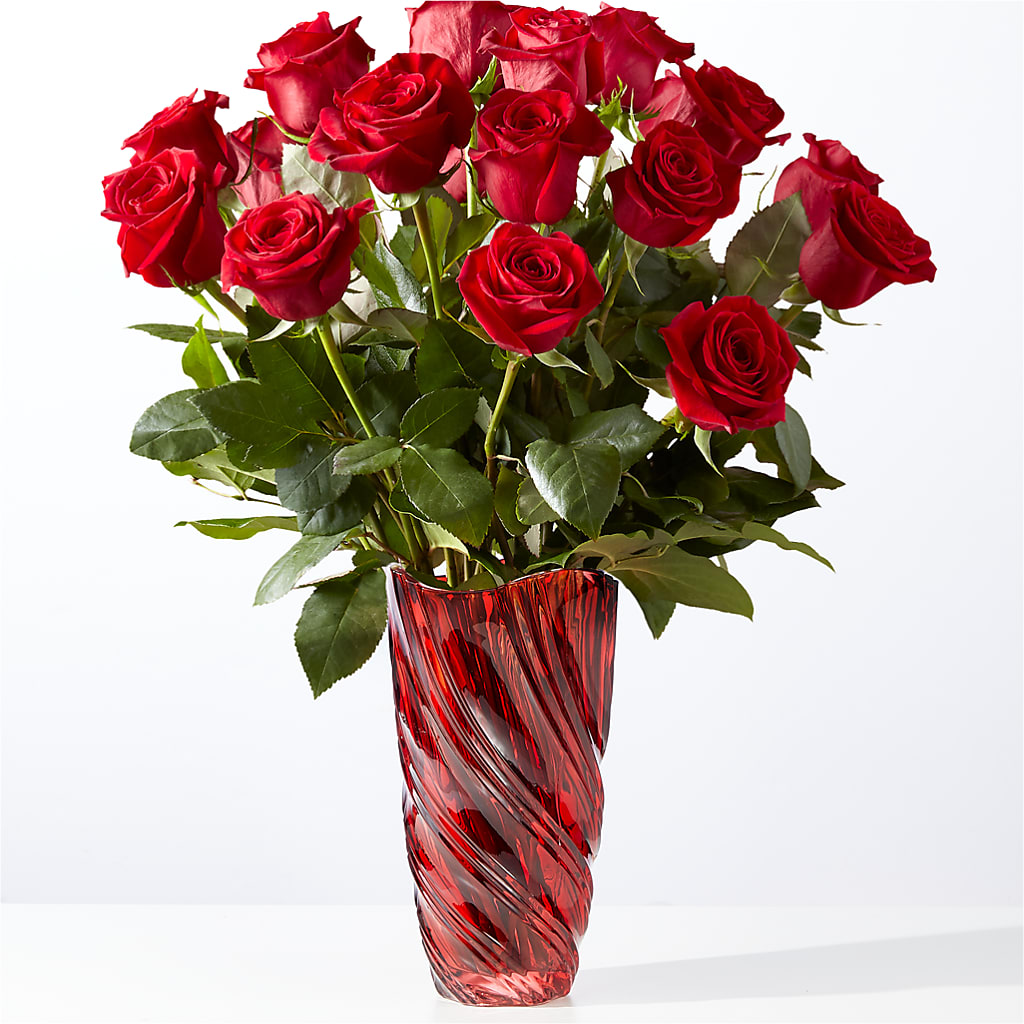Classic Love Red Rose Bouquet with Luxe Swirl Vase – Blooming Designs By Michelle, Oakdale MN