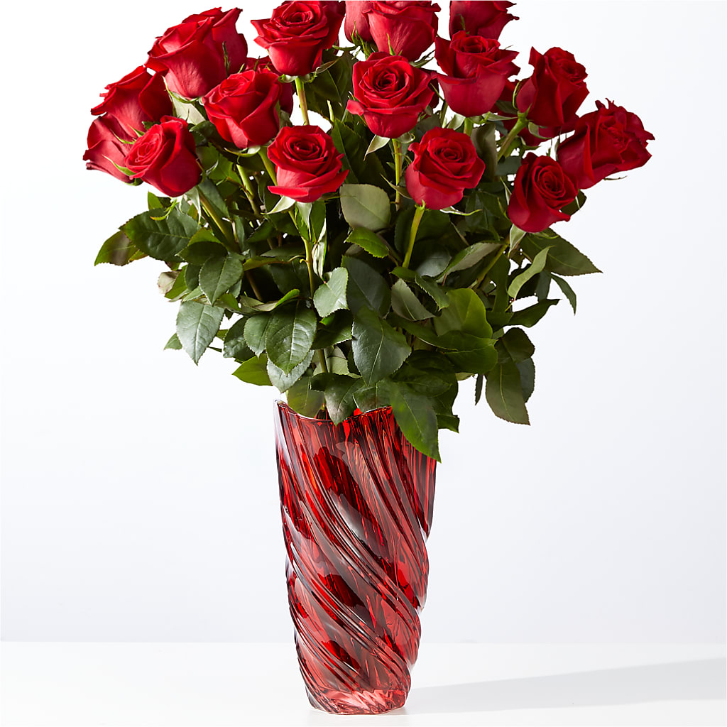 Classic Love Red Rose Bouquet with Luxe Swirl Vase – Blooming Designs By Michelle, Oakdale MN