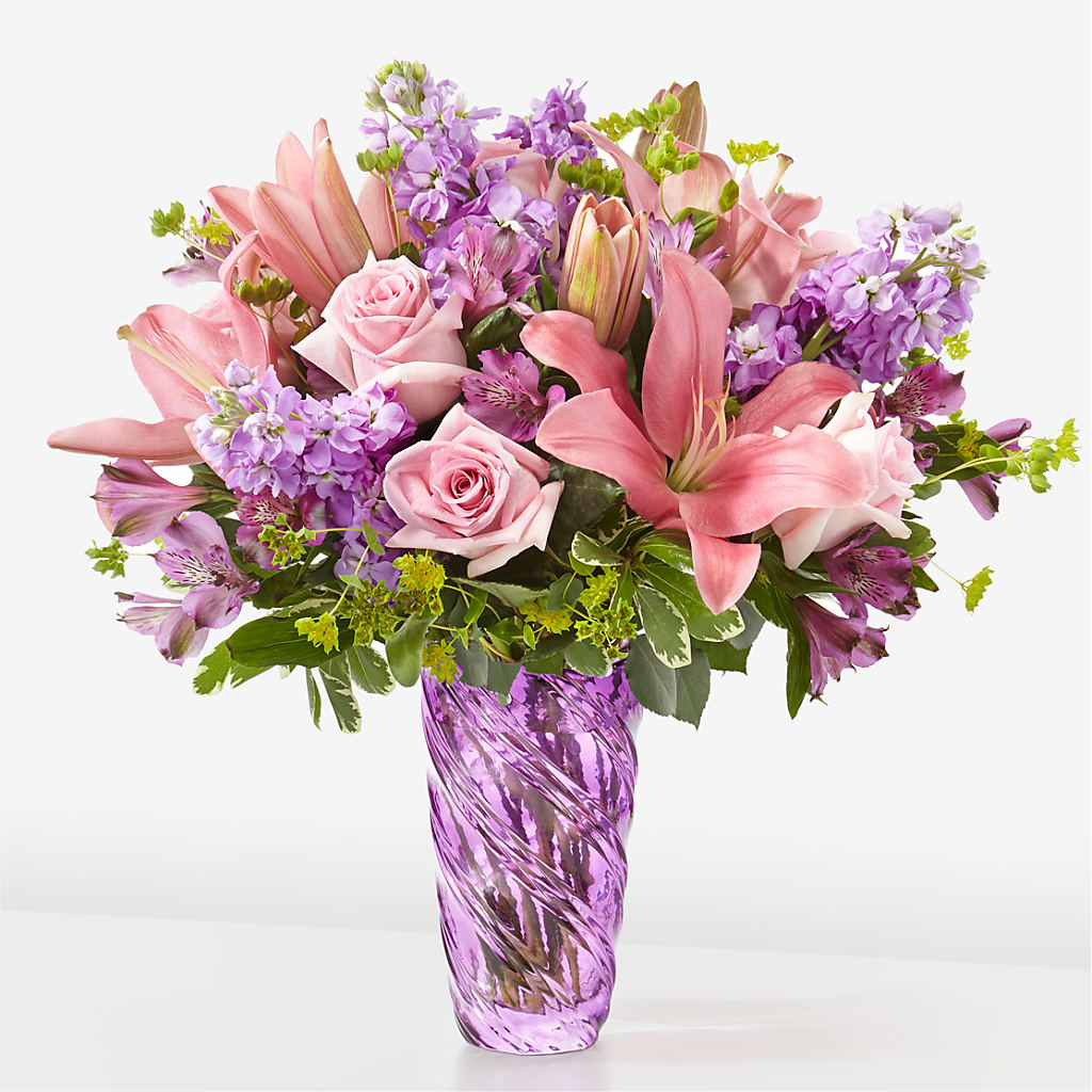 Precious Petals Bouquet with Luxe Swirl Vase – Blooming Designs By Michelle, Oakdale MN