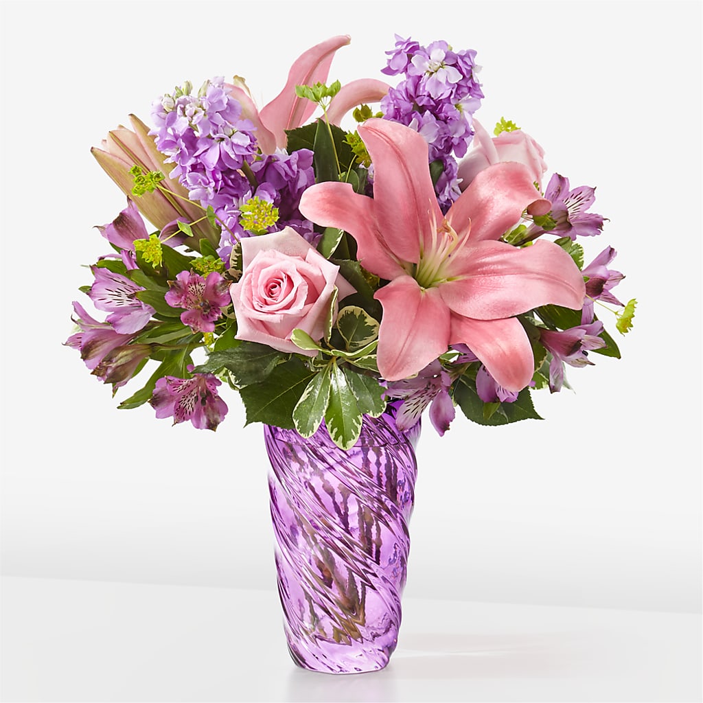 Precious Petals Bouquet with Luxe Swirl Vase – Blooming Designs By Michelle, Oakdale MN