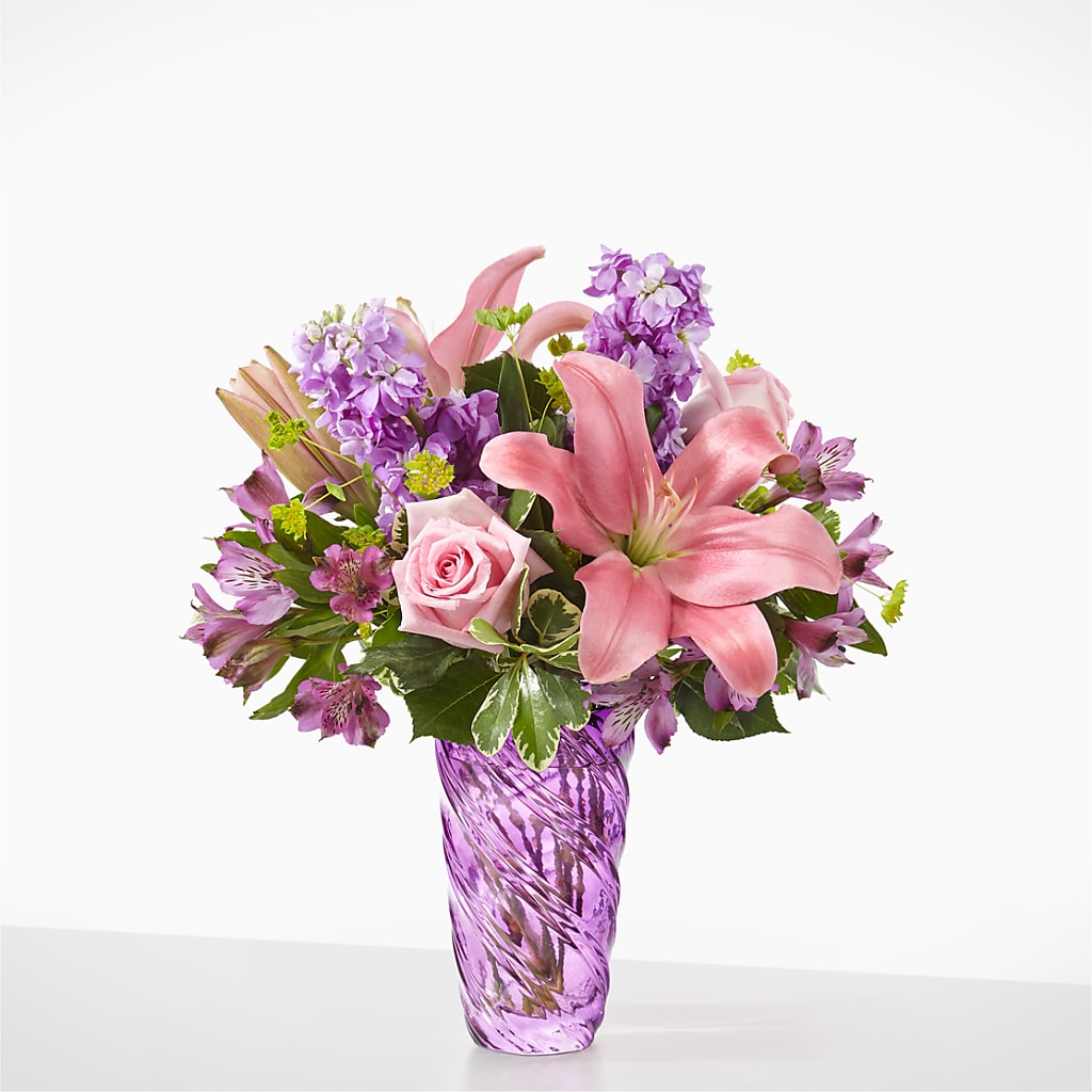Precious Petals Bouquet with Luxe Swirl Vase – Blooming Designs By Michelle, Oakdale MN