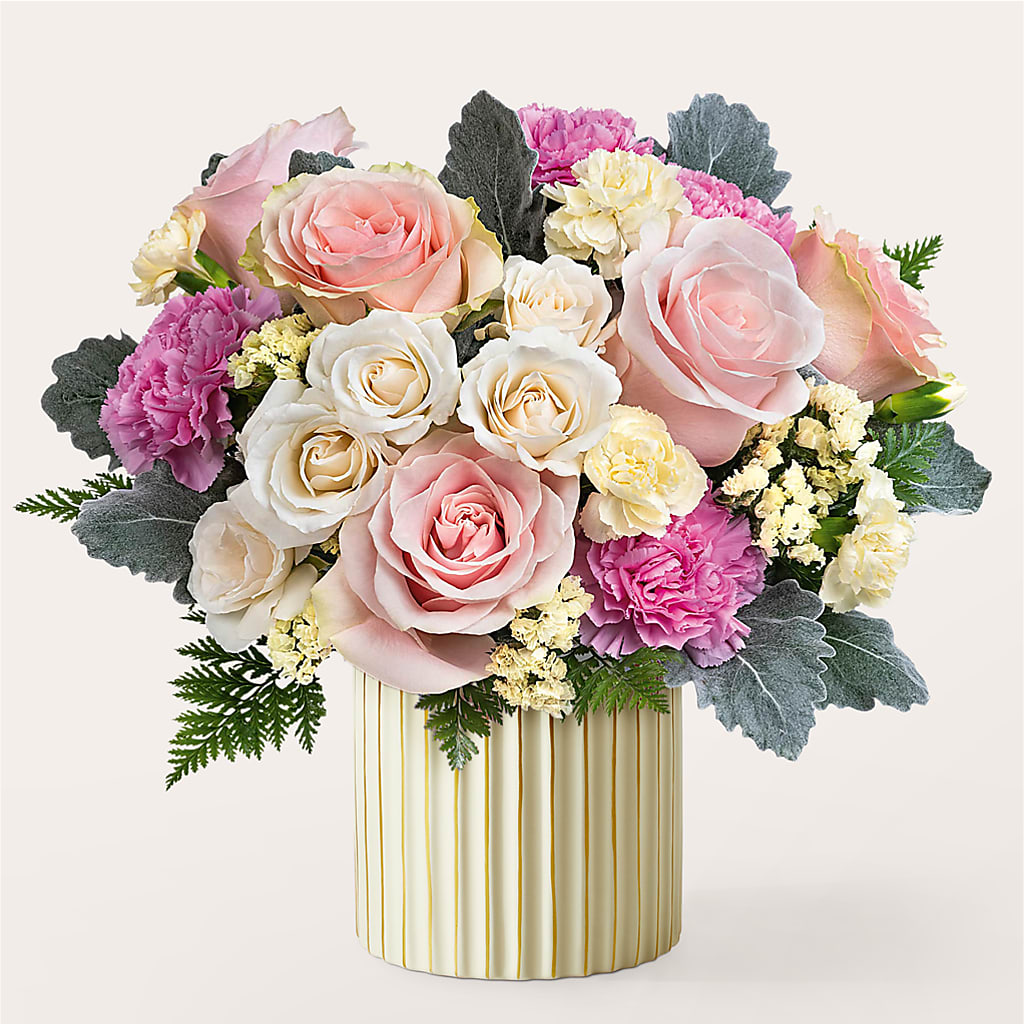 Blissful Moments Bouquet with Ivory Vase –  Blooming Designs By Michelle, Oakdale MN