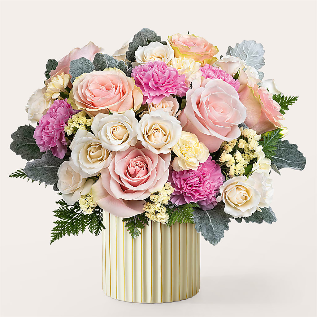 Blissful Moments Bouquet with Ivory Vase –  Blooming Designs By Michelle, Oakdale MN