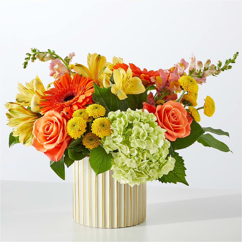 Autumn Sunshine Bouquet with Ivory Vase –  Blooming Designs By Michelle, Oakdale MN