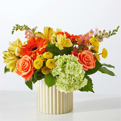 Autumn Sunshine Bouquet with Ivory Vase –  Blooming Designs By Michelle, Oakdale MN