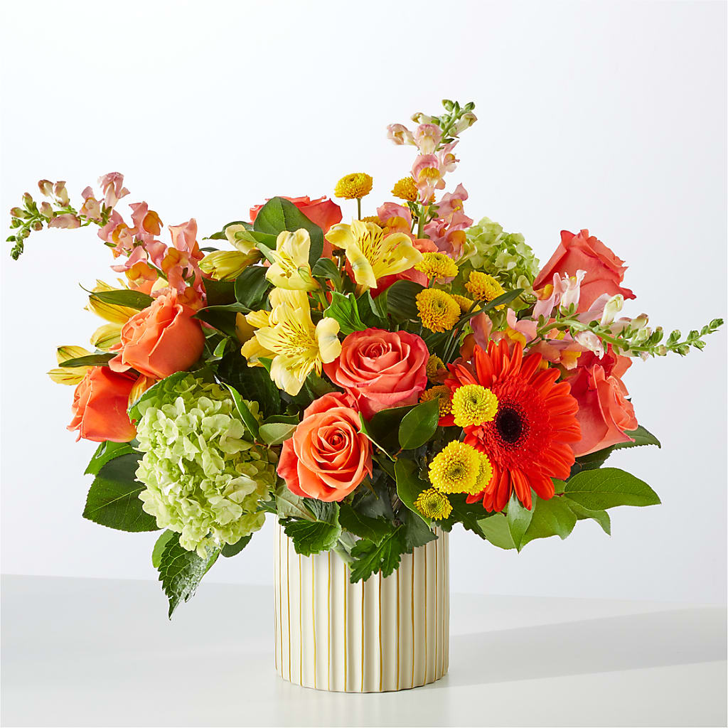 Autumn Sunshine Bouquet with Ivory Vase –  Blooming Designs By Michelle, Oakdale MN