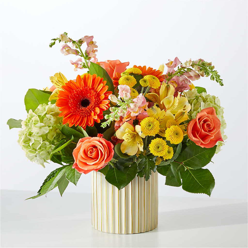 Autumn Sunshine Bouquet with Ivory Vase –  Blooming Designs By Michelle, Oakdale MN