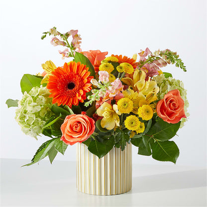 Autumn Sunshine Bouquet with Ivory Vase –  Blooming Designs By Michelle, Oakdale MN