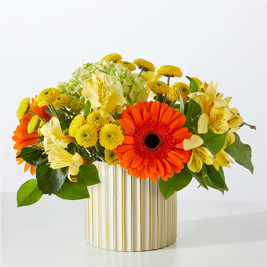 Autumn Sunshine Bouquet with Ivory Vase –  Blooming Designs By Michelle, Oakdale MN
