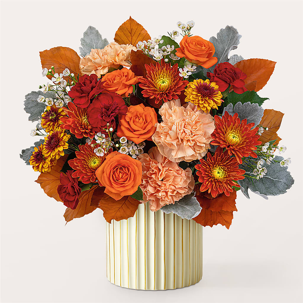 Merlot Bouquet with Ivory Vase –  Blooming Designs By Michelle, Oakdale MN